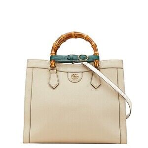 Gucci Bamboo Diana Handbag Shoulder Bag Beige Tan Green Leather